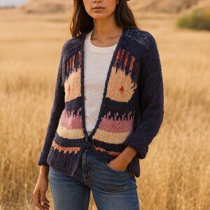 Maison Scotch Blue & Pink Cardigan Sweater – Boho Western Coastal Cowgirl Medium